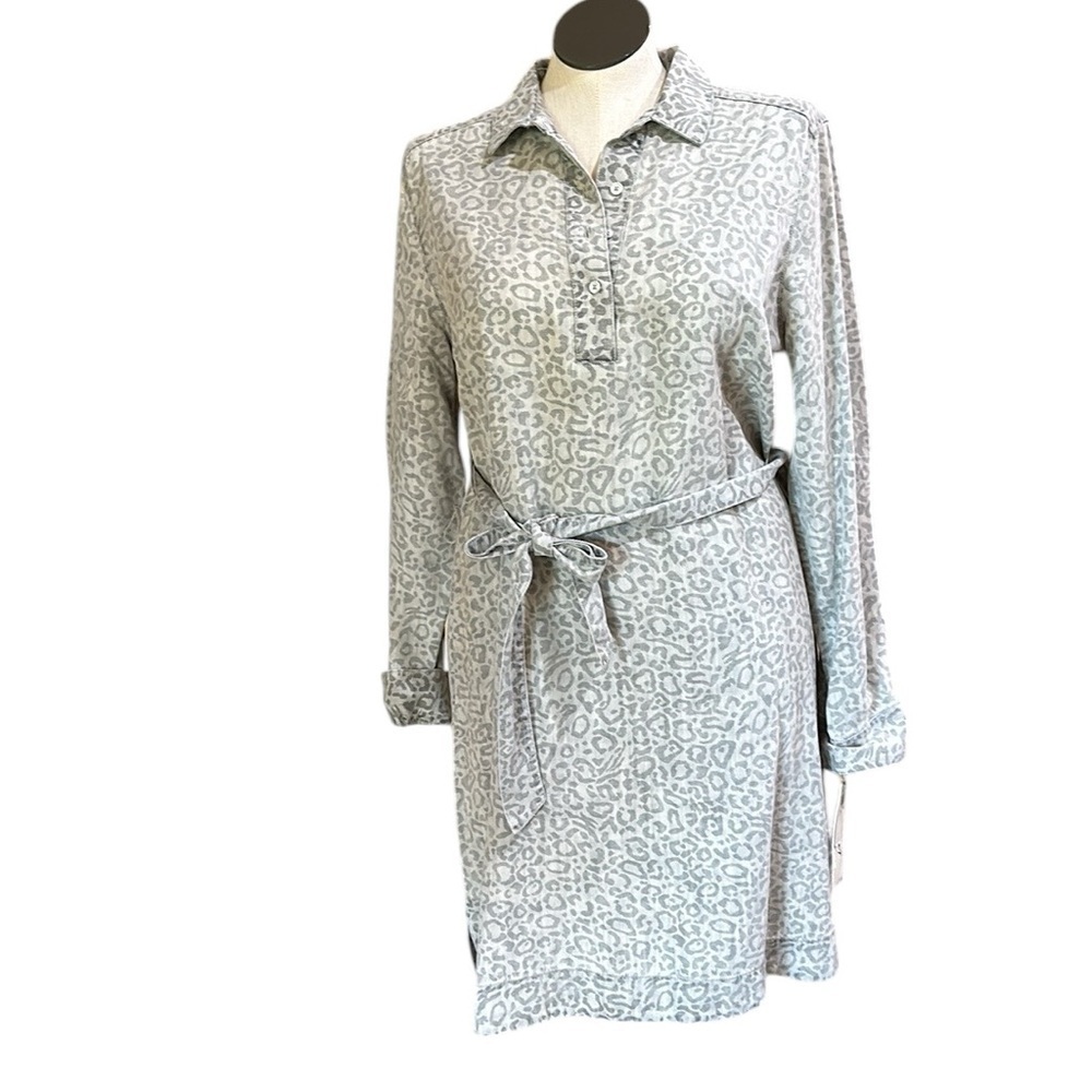NWT Foxcroft Leopard Button upper Belted long sleeve Shirt Dress Womens Sz 18